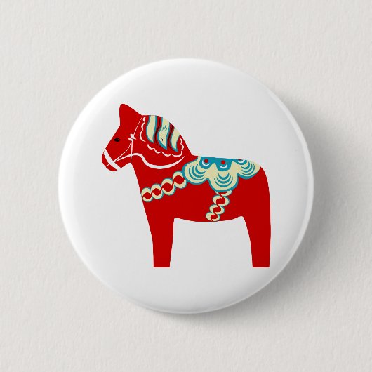 Red Scandinavian Dala Horse Ronde Button 5,7 Cm (Voorkant)