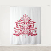 Red Scandinavian Folk Art Scandinadic kerstboom Wandkleed (Voorkant)
