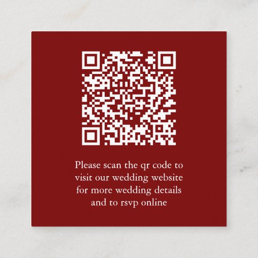 Red Scannable QR Code Wedding Enclosure Card Informatiekaartje (Achterkant)