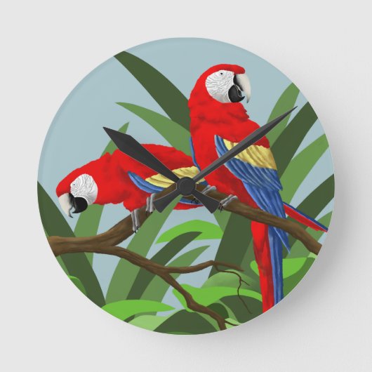 Red Scarlet Macaw Parrot Ronde Klok (Voorkant)