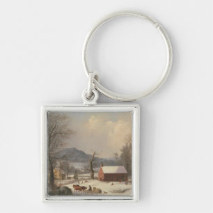 Red School House (country scene) 1858 Sleutelhanger