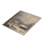 Red School House (country scene) 1858 Tegeltje (Zijkant)