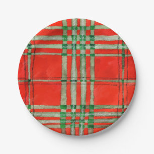 RED SCOTT TARTAN 7-inch Bord Ronde papier