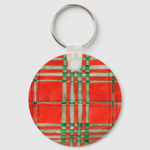 RED SCOTT TARTAN Aluminium Circle Sleutelhanger