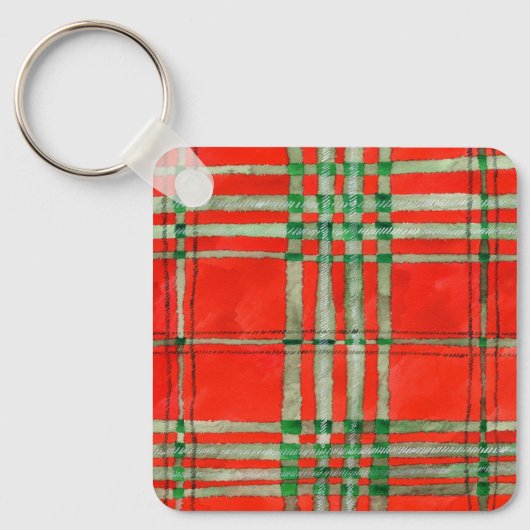 RED SCOTT TARTAN Aluminium Square Sleutelhanger (Voorkant)