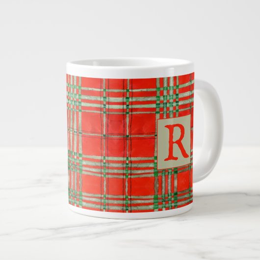 RED SCOTT TARTAN Big Mug + Initial (Devant droit)
