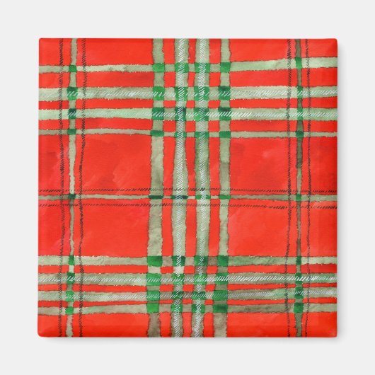 RED SCOTT TARTAN Carré Magnet (Devant)