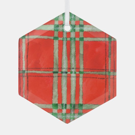 RED SCOTT TARTAN Glass Hexagon Ornament (Voorkant)