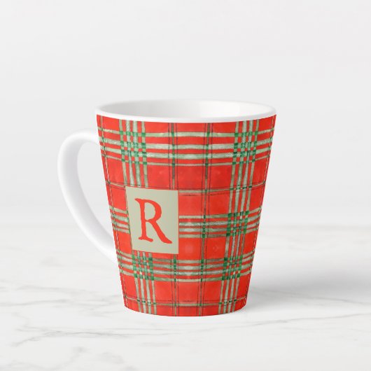 RED SCOTT TARTAN Latte Mug + Initial (Angle gauche)