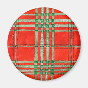 RED SCOTT TARTAN Magnet rond