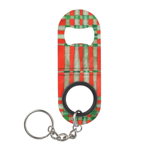 RED SCOTT TARTAN Mini Bottle Open + Sleutelhanger Mini Flessenopener (Voorkant)