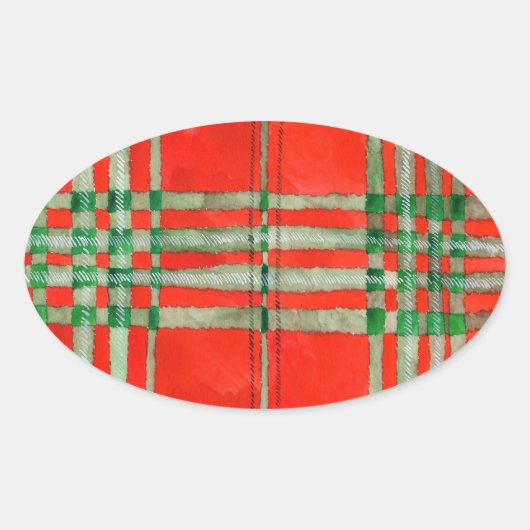 RED SCOTT TARTAN Oval Stickers (Voorkant)