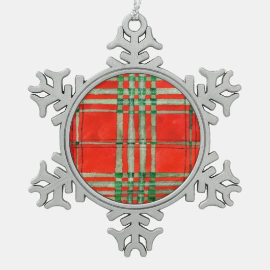 RED SCOTT TARTAN Pewter Snowflake Ornament (Voorkant)
