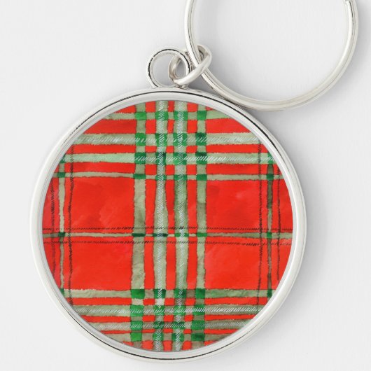 RED SCOTT TARTAN Premium Round Sleutelhanger (Voorkant)