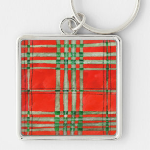 RED SCOTT TARTAN Premium Square Sleutelhanger