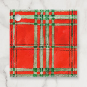 RED SCOTT TARTAN Square Cadeau Labels