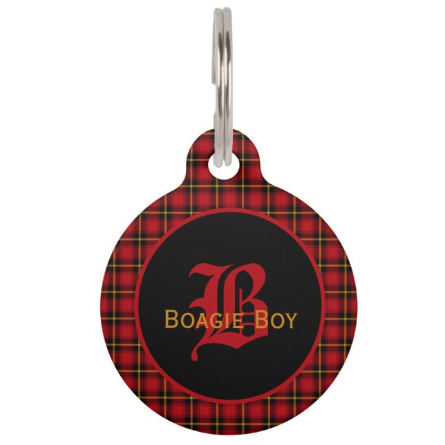 Red Scottish Pset Monogrammed Large Huisdierpenning (Voorkant)