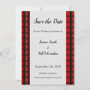 Red Scottish Tartan Burlap patroon Save the Date