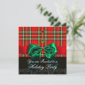 RED SCOTTISH TARTAN EN GREEN BOWS CHRISTMAS PARTIJ KAART (Staand voorkant)