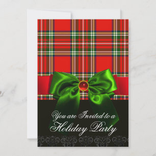 RED SCOTTISH TARTAN EN GROEN BOW CHRISTMAS PARTIJ KAART