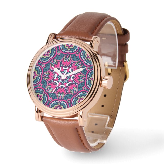 Red Scrapbook Pattern  horloge (Hoek)