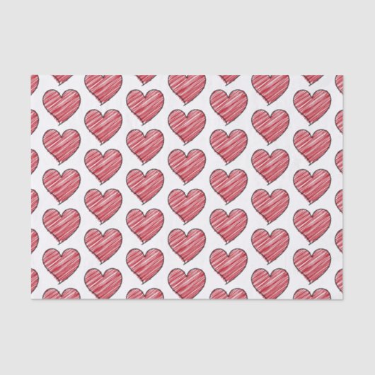 Red Scribble Heart Pattern Hand Drawn Minimalist Tissuepapier (Voorkant)