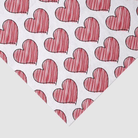 Red Scribble Heart Pattern Hand Drawn Minimalist Tissuepapier (Detail)