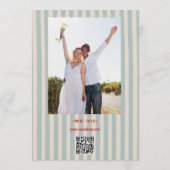 Red Script Blue Stripes Retro Photo Wedding Kaart (Achterkant)