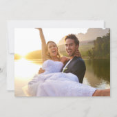 Red Script Blue Stripes Retro Wedding Photo Bedankkaart (Achterkant)