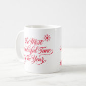 Red Script De mooiste tijd Kerstmis Koffiemok (Voorkant links)