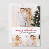 Red Script Green 3 Photo Collage Carte de Noël (Devant)