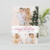 Red Script Green 3 Photo Collage Carte de Noël (Debout devant)