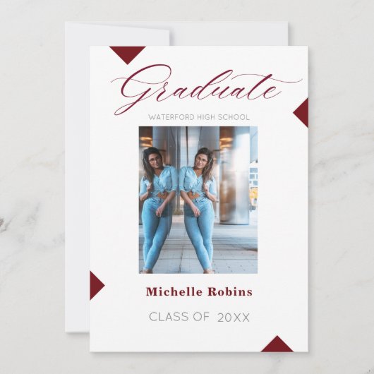 Red Script High School Faire-part (Devant)