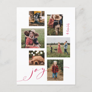 Red Script Joy Multi-Photo Holiday Briefkaart