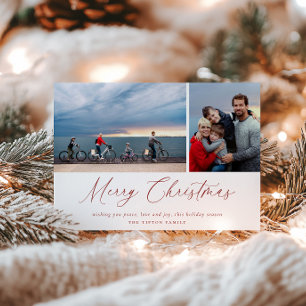 Red Script Merry Christmas-fotokaart Feestdagenkaart