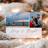 Red Script Merry en Bright Photo Card Feestdagenkaart