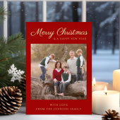 Red Script Photo Christmas Gold Foil Holiday Kaart