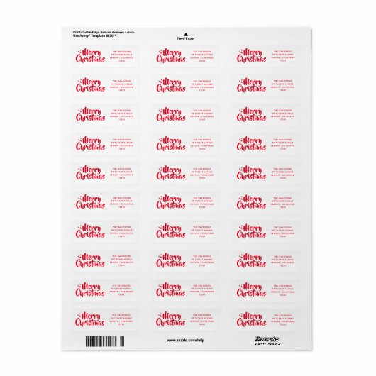 Red Script Schattige Font Vrolijk Kerstfeest Etiket (Full Sheet)