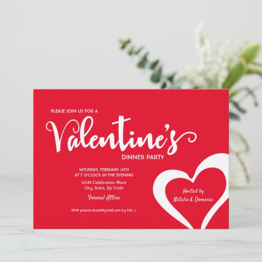 Red Script Valentine dîner soirée invitation (Debout devant)