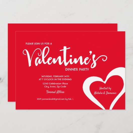 Red Script Valentine dîner soirée invitation (Devant / Derrière)