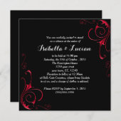 Red Scroll Moderne Goth Mariage Invitations (Devant / Derrière)