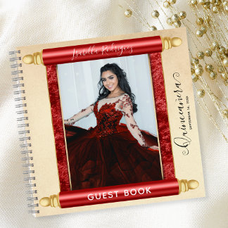Red Scroll Photo Budget Quinceañera Livre d'or