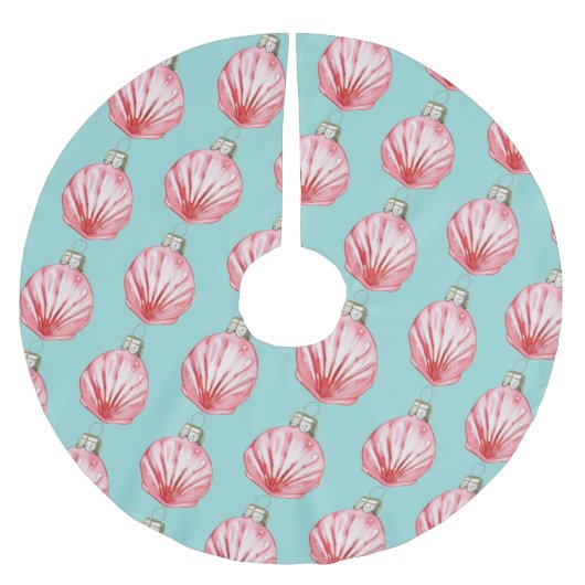 Red Seashell Ornament Pattern Kerstboom Rok (Voorkant)