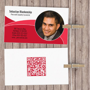 Red Security Professional Custom Photo QR Code Visitekaartje