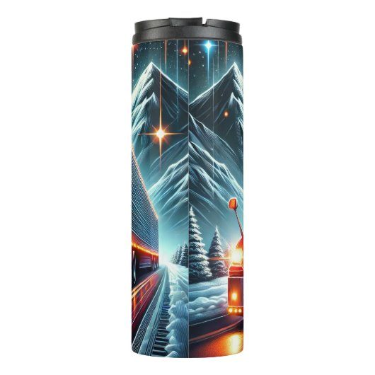 Red Semi Truck Mountain Night Thermosbeker (Achterkant)