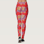 Red Shabby Chic Rose Rose motif floral Leggings (Dos)