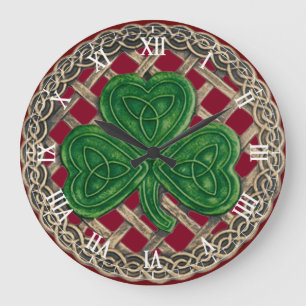 Red Shamrock & Celtic Knots Roman Numerals Clock Grote Klok