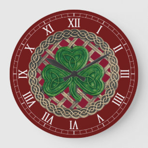 Red Shamrock & Celtic Knots Roman Numerals Clock Grote Klok