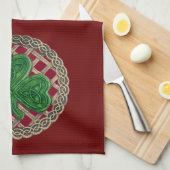 Red Shamrock on Celtic Knots Kitchen Towel Theedoek (Quarter Fold)