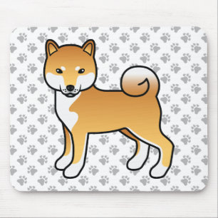 Red Shiba Inu Cute Cartoon Dog & Paws Muismat